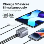 UGREEN Nexode 90663 65W 3-Port USB-C & USB-A GaN Fast Wall Charger UK Plug (Space Gray) - Image 2