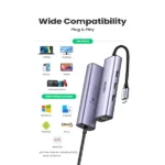 UGREEN 60600 USB-C to 3×USB3.0 Hub with RJ45 Gigabit Ethernet Adapter (Space Gray) - Image 3