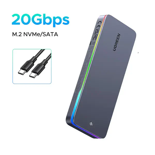 UGREEN 25665 RGB Dual-Protocol M.2 NVMe/SATA SSD Enclosure