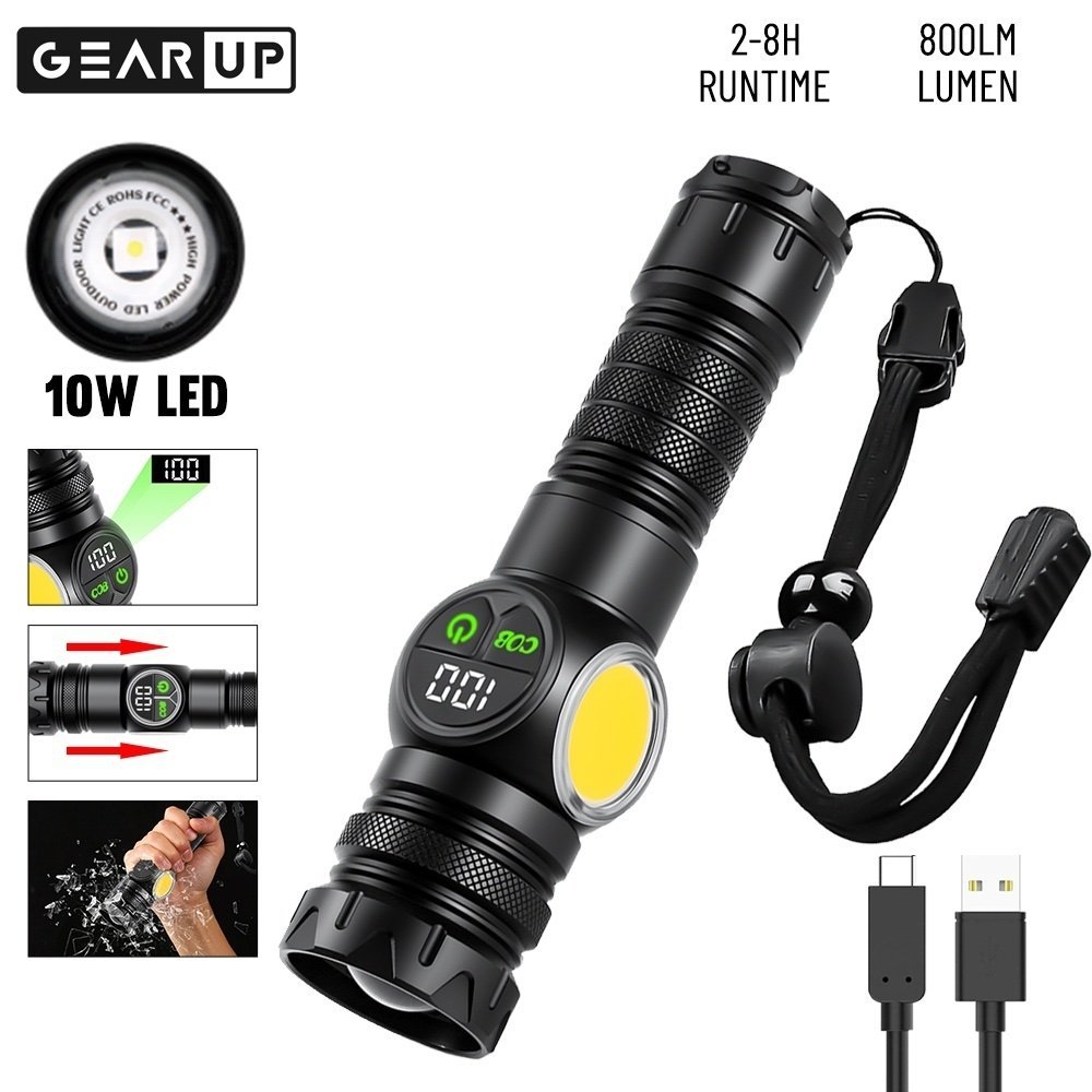 GearUP-K60.jpg K60 Rechargeable Flashlight 10W COB + LED Torchlight - Image 1