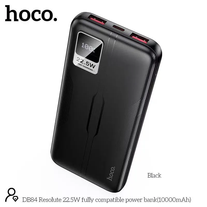 Hoco-DB84-Resolute-22.5W-10000mAh-power-bank-with-USB-A-22.5W-and-Type-C-20W-PD-fast-charge-output-LED-digital-display-222.6g-ABS-PC-body-3.webp Hoco DB84 10000mAh 22.5W Fast Charging Power Bank - Image 1