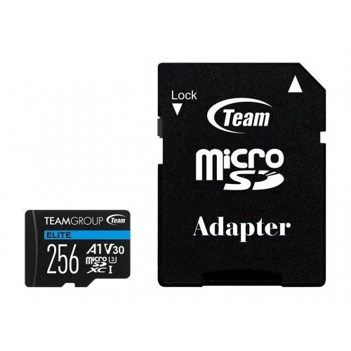 elite-a1-256gb-001-500x500-1.jpg TEAM ELITE A1 256GB U3 Micro SDXC UHS-I V30 Memory Card with Adapter - Image 1