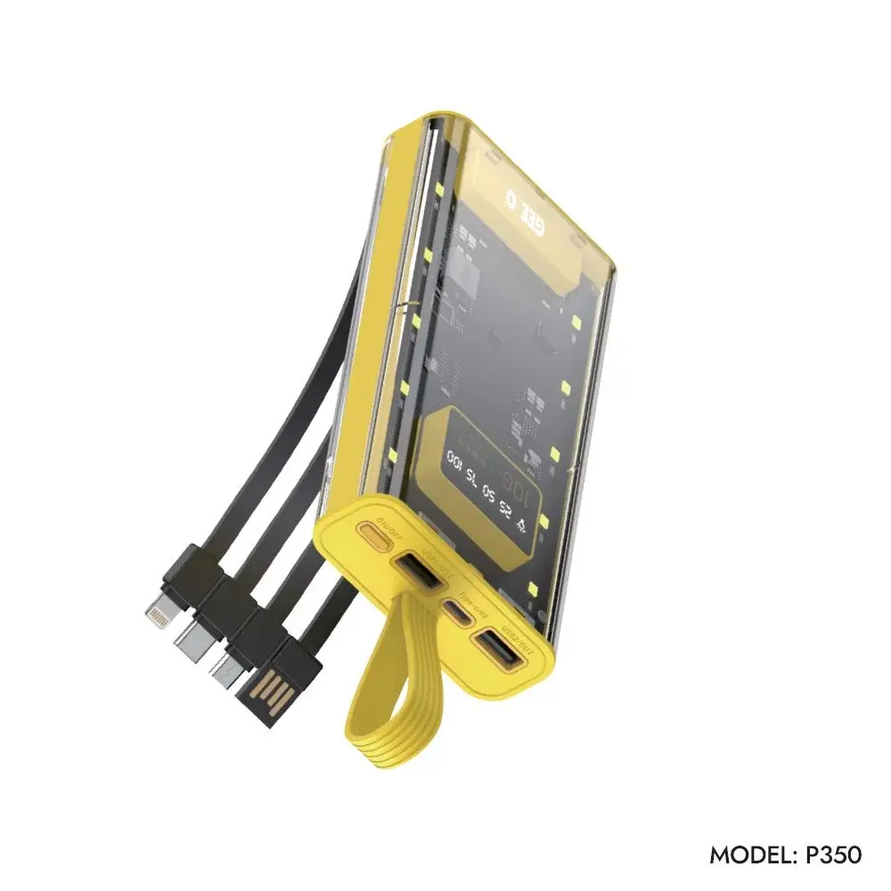 product_11397_main.webp Geeoo P350 10000mAh Transparent Power Bank with Attached Cables & LED Lamp - Image 1