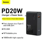 Baseus Power Station 2 2-in-1 20W PD Adaptor 10000mAh Power Bank CN Black - Image 2