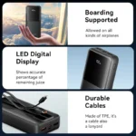 Vention FHPB0 20000mAh 22.5W Fast Charging Power Bank with Built-in USB-C & Lightning Cables - Image 2