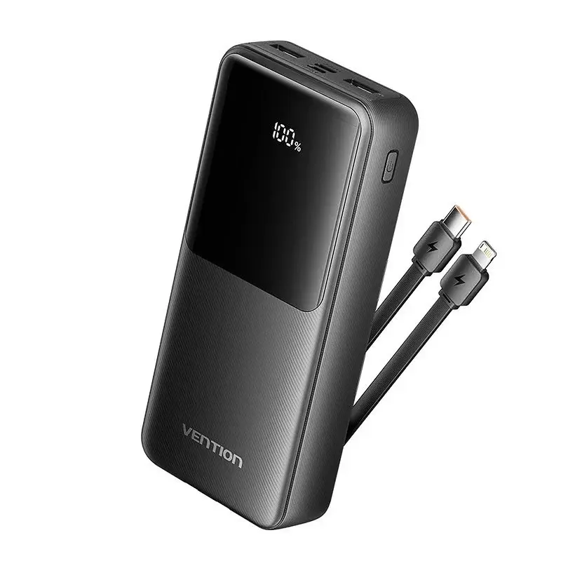 product_14151_main.webp Vention FHPB0 20000mAh 22.5W Fast Charging Power Bank with Built-in USB-C & Lightning Cables - Image 1