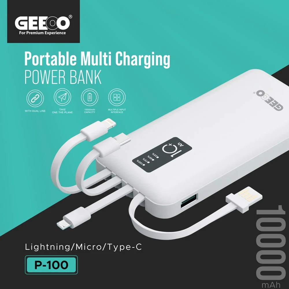 product_1764136995_6926982326658.webp Geeoo P100 10000mAh Power Bank With Attached Cables – Smart Black Edition - Image 1