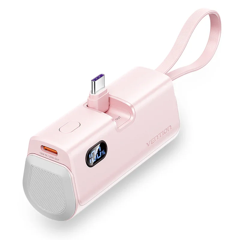 Vention 22.5W 4800mAh Mini Power Bank with Built-in USB-C & Lightning Cables – Pocket Edition