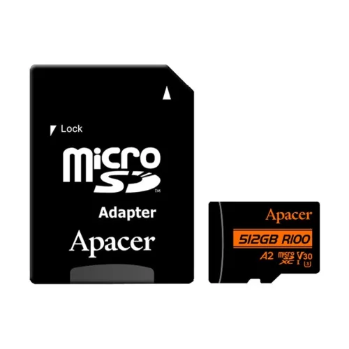 r100-microsdxc-uhs-i-u3-v30-a2-01-500x500-1.webp Apacer R100 MicroSDXC UHS-I U3 V30 A2 512GB Class-10 Memory Card with Adapter (AP512GMCSX10U8-R) - Image 1