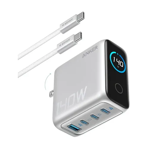 zolo-140w-02-500x500-1.webp Anker Charger (140W, 4-Port, PD 3.1) with USB-C Cable - Silver - Image 1
